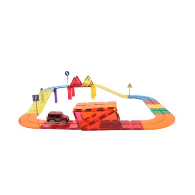 High Quality Plastic Colorful Kids Building Car Racing Track Magnetic Tiles Toys Including Road Sign