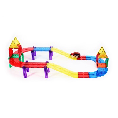 Best Car Track Strong Magnetic Construction 76 Tiles Children Plastic Blocks Set